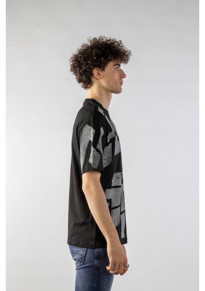 Erkek Geometri Baskılı Oversize Kısa Kollu T-Shirt indirimleri