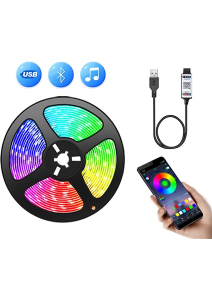 3m Rgb 5050 LED Şerit Işık Bluetooth Uygulaması Kontrolü Tv Arka Işık Odası Dekorasyonu Için 5V USB Bant (Yurt Dışından)