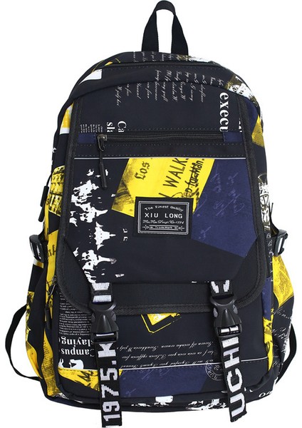 Öğrenci Kamuflaj Grafiti Büyük Kapasiteli Sırt Çantası (Yurt Dışından)