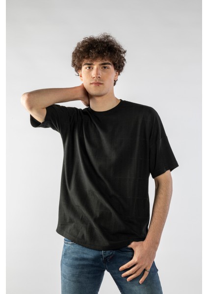 Erkek Jakarlı Oversize Kısa Kollu T-Shirt
