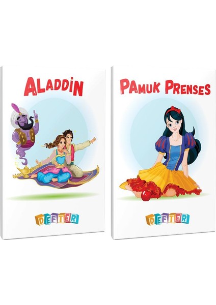 Halk Kitabevi Aladdin ve Pamuk Prenses 2'li 64 Sayfa 13,5 x 19,5 cm Okul Defteri Seti