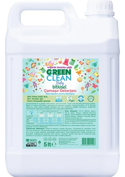 U Green Clean Baby Bitkisel Çamaşır Deterjanı 5000 ml Lavanta