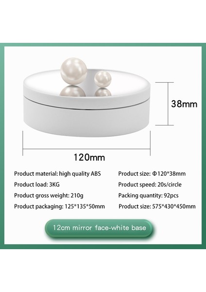 12 cm. 360 Derece Dönen Pikap Aynası Elektrikli Ekran Stand Video Çekim Planları Turntable, Yük: 3 kg. - Beyaz (Yurt Dışından)