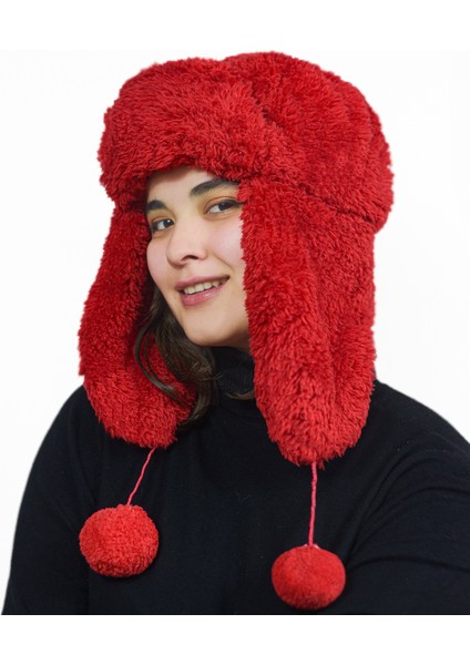 Kadın Kürklü Kulaklıklı Peluş Şapka,bere