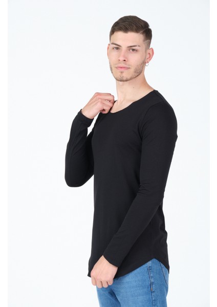 Erkek Kesik Yaka Oval Kesim Slimfit Uzun Kol Pamuk Basic T-Shirt fiyatları