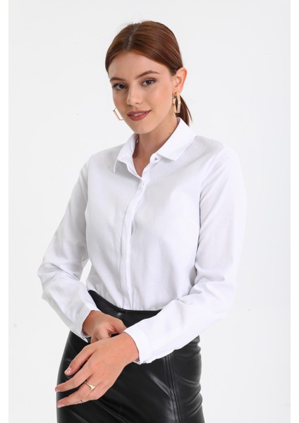 Kadın Klasik Fitilli Likralı Gömlek