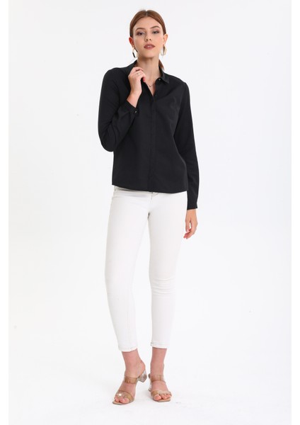 Kadın Klasik Fitilli Likralı Gömlek