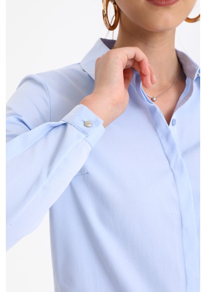 Kadın Klasik Fitilli Likralı Gömlek