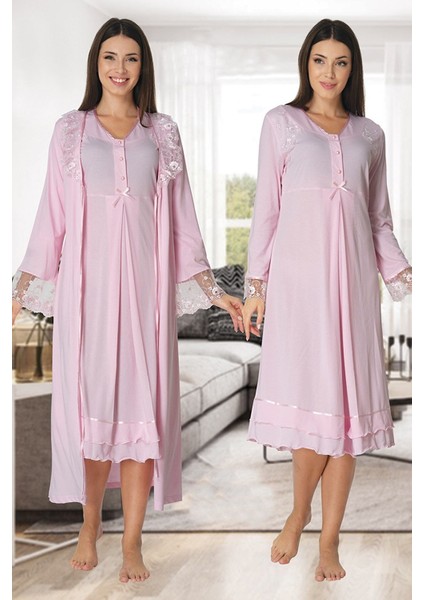 Model Pembe Sabahlıklı Lohusa Gecelik TAKIMI2425