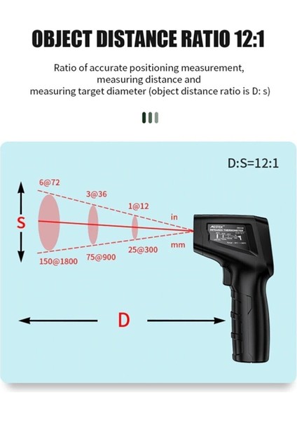 Dijital Kızılötesi Termometre 50 ~ 600C Lazer Sıcaklık Ölçer Temassız Ateş Ölçer