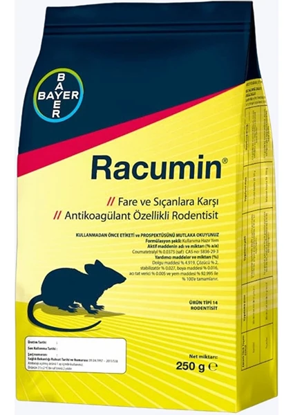 Racumin Fare ve Sıçanlar Için Zehirli Buğday 250 Gr Yeni ve Taze Ürün