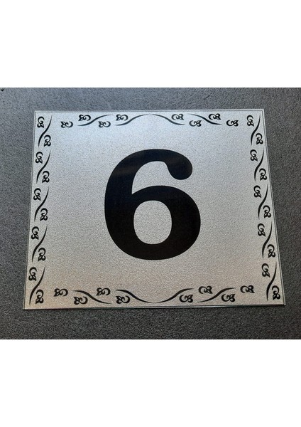 Kapı Numarası 10X12 cm Metalik Gümüş Gri Üzeri Siyah Baskı Kendinden Yapışkanlı No:6