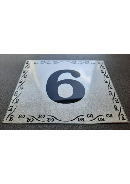 Kapı Numarası 10X12 cm Metalik Gümüş Gri Üzeri Siyah Baskı Kendinden Yapışkanlı No:6