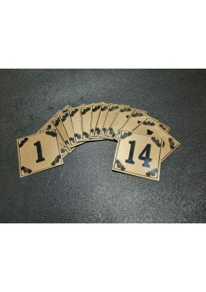 Kapı Numarası 6x6 cm Yapışkanlı No 1'den 14 E Metalik Altınsarı Üzeri Siyah Baskı