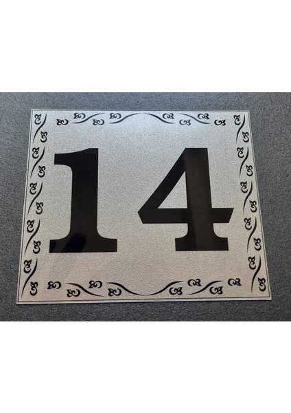 Kapı Numarası 10X12 cm Metalik Gümüş Gri Üzeri Siyah Baskı Kendinden Yapışkanlı No:14