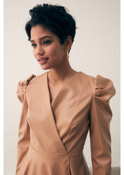 Kruvaze Deri Bluz - Camel fiyatları