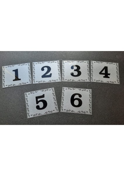 Kapı Numarası 5.5x6.5 cm Metalik Gümüş Gri Üzeri Siyah Baskı Kendinden Yapışkanlı No:1 Den 6 Ya