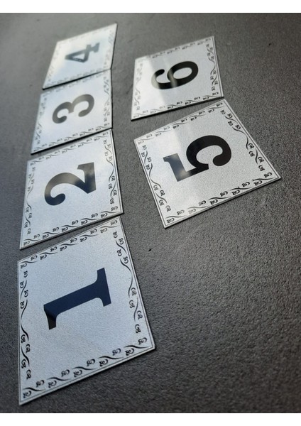 Kapı Numarası 5.5x6.5 cm Metalik Gümüş Gri Üzeri Siyah Baskı Kendinden Yapışkanlı No:1 Den 6 Ya