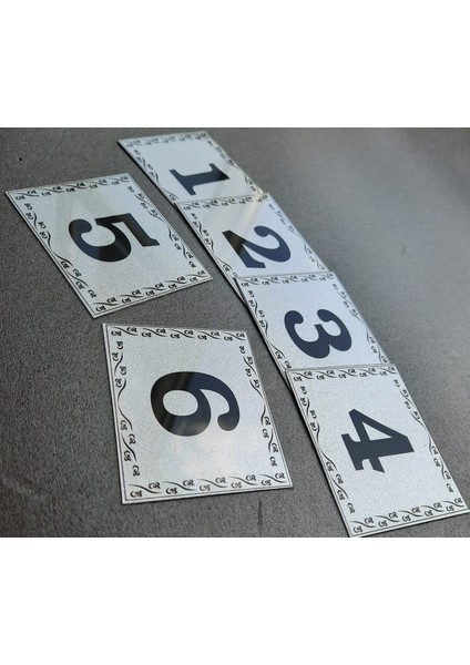 Kapı Numarası 5.5x6.5 cm Metalik Gümüş Gri Üzeri Siyah Baskı Kendinden Yapışkanlı No:1 Den 6 Ya