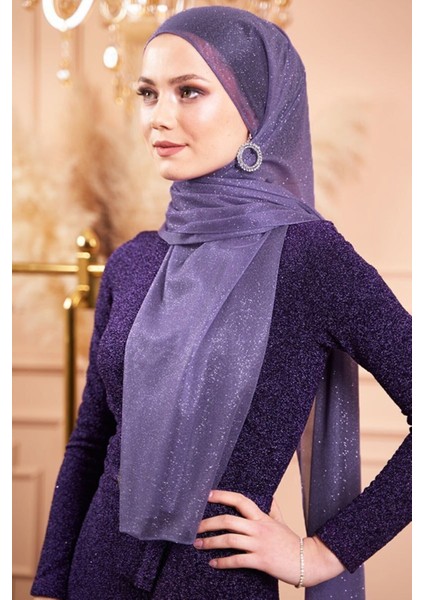 ALLURİNG Simli Lila Abiye Şal