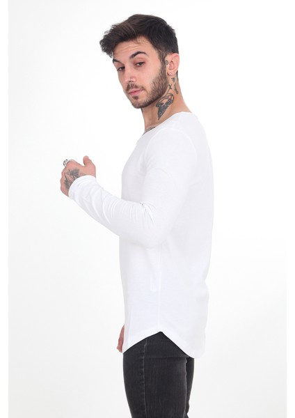 Erkek Kesik Yaka Oval Kesim Slimfit Uzun Kol Pamuk Basic T-Shirt modelleri
