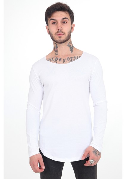 Erkek Kesik Yaka Oval Kesim Slimfit Uzun Kol Pamuk Basic T-Shirt fırsatları