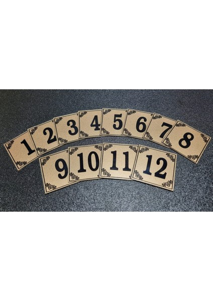 Kapı Numaraları No 1 Den 12 E 4x4 cm Yapışkanlı Metalik Altınsarı Üzeri Siyah Baskı
