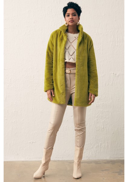 Leopar Astarlı Peluş Kaban - Yağ Yeşili fiyatları