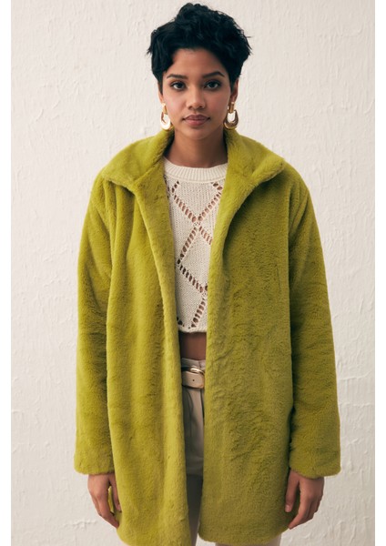 Leopar Astarlı Peluş Kaban - Yağ Yeşili modelleri