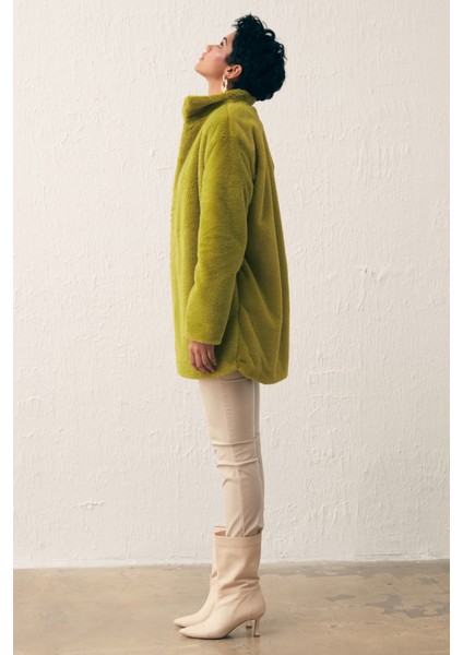 Leopar Astarlı Peluş Kaban - Yağ Yeşili fırsatları