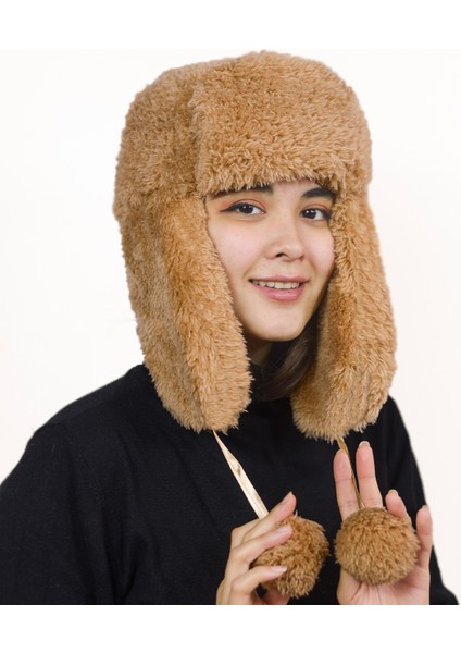 Kadın Kürklü Kulaklıklı Peluş Şapka,bere