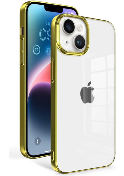 iPhone 14 Plus ile Uyumlu Şeffaf Pürüzsüz Renkli Kenar Kılıf Special Sun Kapak Gold