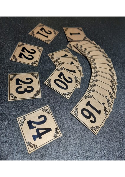 Kapı Numaraları No 1 Den 24 E 4x4 cm Yapışkanlı Metalik Altınsarı Üzeri Siyah Baskı