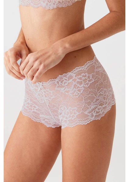 3'lü Ekonomik Paket Pudra - Lacivert - Haki 2132 Dantelli Short Külot