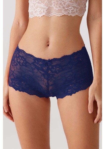 3'lü Ekonomik Paket Pudra - Lacivert - Haki 2132 Dantelli Short Külot