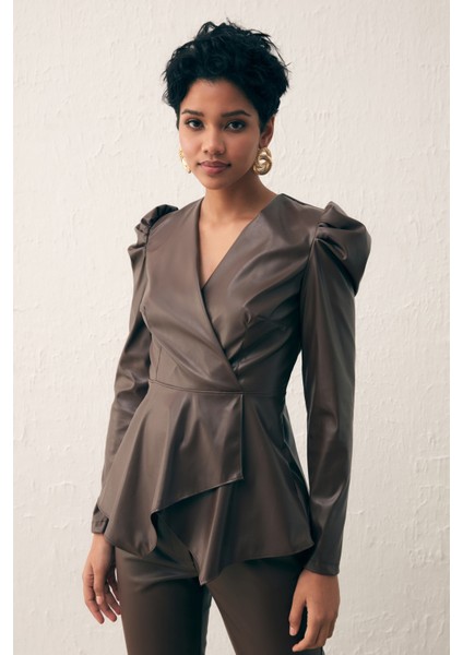 Kruvaze Deri Bluz - Koyu Kahve fiyatları