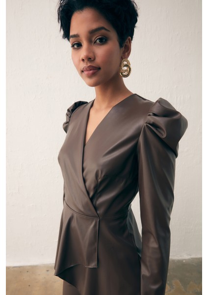 Kruvaze Deri Bluz - Koyu Kahve modelleri