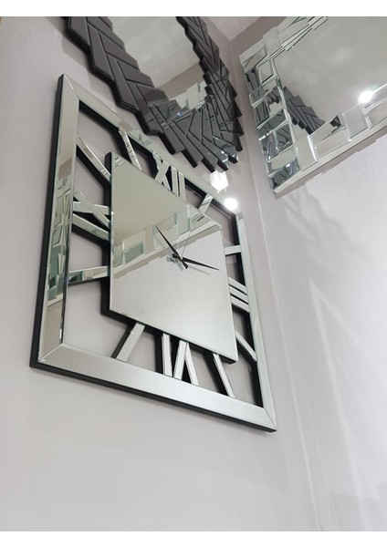 Square Silver Model Gümüş Renk 70 Cm x 70 Cm Dekoratif Aynalı Duvar Saati fiyatları