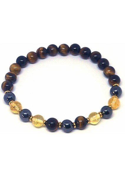 Sertifikalı Kaplan Gözü Dönüşümlü Sitrin, Hematit Doğal Taş Bileklik 8 mm