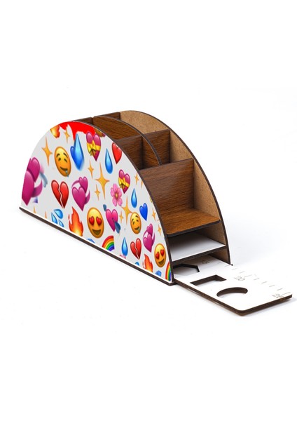 Ahşap Renkli Emoji Gökkuşağı Cetvelli Masaüstü Kalemlik Kutu Çocuklar Için Organizer GK84