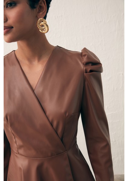 Kruvaze Deri Bluz - Kahve fırsatları