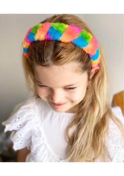 Yeni Trend Peluş Gökkuşağı Unicorn Renkli Geniş Taç Yetişkin ve Çocuk Tacı