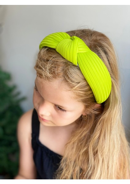 Yeni Trend Süngerli Düğümlü Taç Kadın Çocuk Tacı Çizgili Neon Sarı