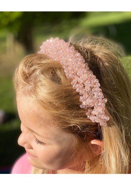 Lüks Pembe Kristal Şeffaf Taşlı Kadın Gelin Başı Nişan Kına Nikah Tacı Metal Prenses Taç