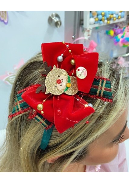 Yeni Yıl Yılbaşı Noel Lüks Geyikli Özel Tasarım Kadife Fiyonk Yetişkin Çocuk Tacı