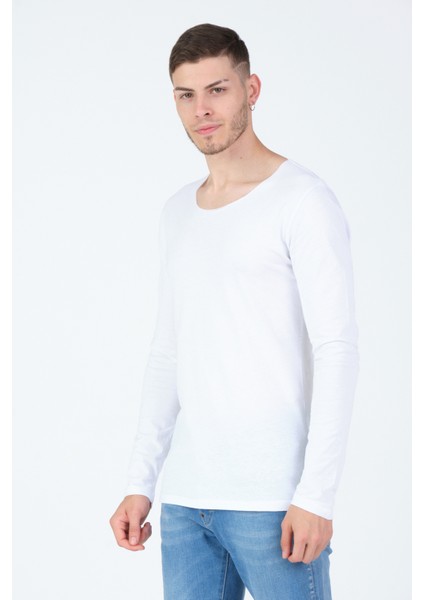 Siyah Kesik Yaka Uzun Kol %100 Pamuk Basic T-Shirt fiyatları