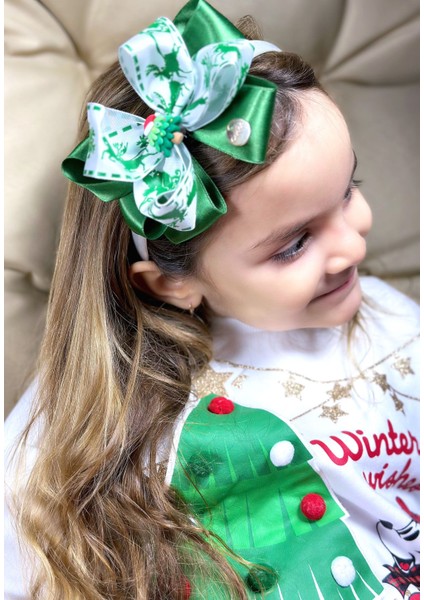 Yeni Yıl Yılbaşı Lüks Geyik Desenli Çam Ağacı Süs Fiyonklu Kurdele Taç Kadın Çocuk Tacı