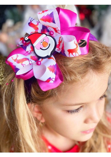 Yılbaşı Lüks Tasarım Geyikli Noel Baba Katlı Fiyonk Kadife Taç Menekşe Fuşya Yetişkin Çocuk Tacı