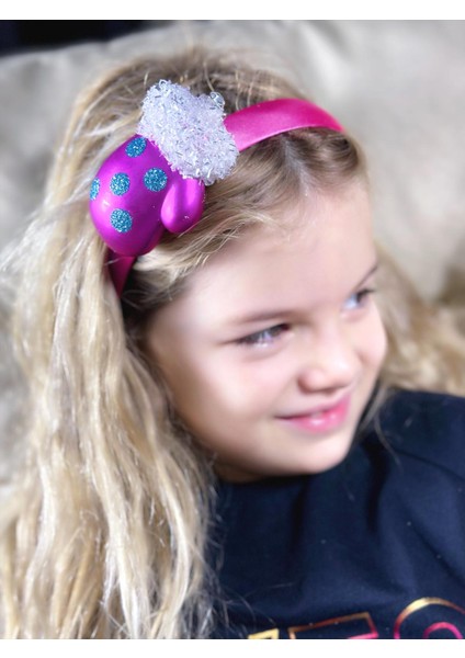 Yeni Yıl Yılbaşı Özel Saten Taçlı Süslü Noel Eldiveni Simli Taç Kadın Çocuk Tacı Pembe