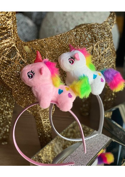 Özel Tasarım Sevimli Rengarenk Gökkuşağı Unicorn Peluş Taç Çocuk Tacı Pembe
